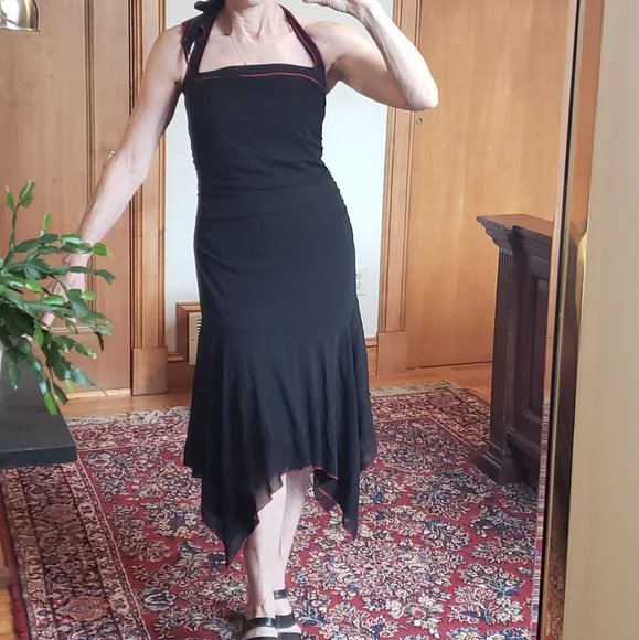 formal grey dress Kiki de Montparnasse - Kiki de Montparnasse Soie Asymmetrical Halter Gown in Black S main image 0